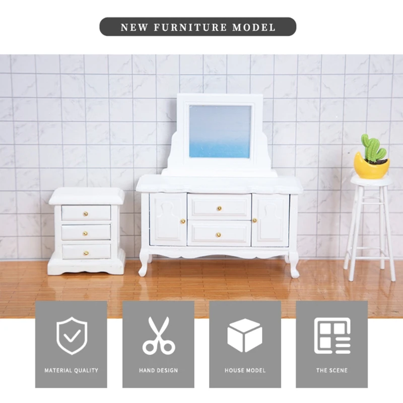 

Pretend Play Kids 1 12 Scale Dollhouse Makeup Dressing Table with Mirror Makeup Dressing Table Durable Miniature Bedroom