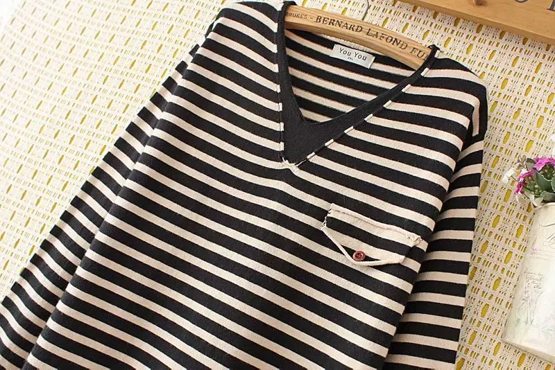 

Plus size V neck striped knitted women loose sweaters 2021 new winter casual ladies sweater female pullovers tops