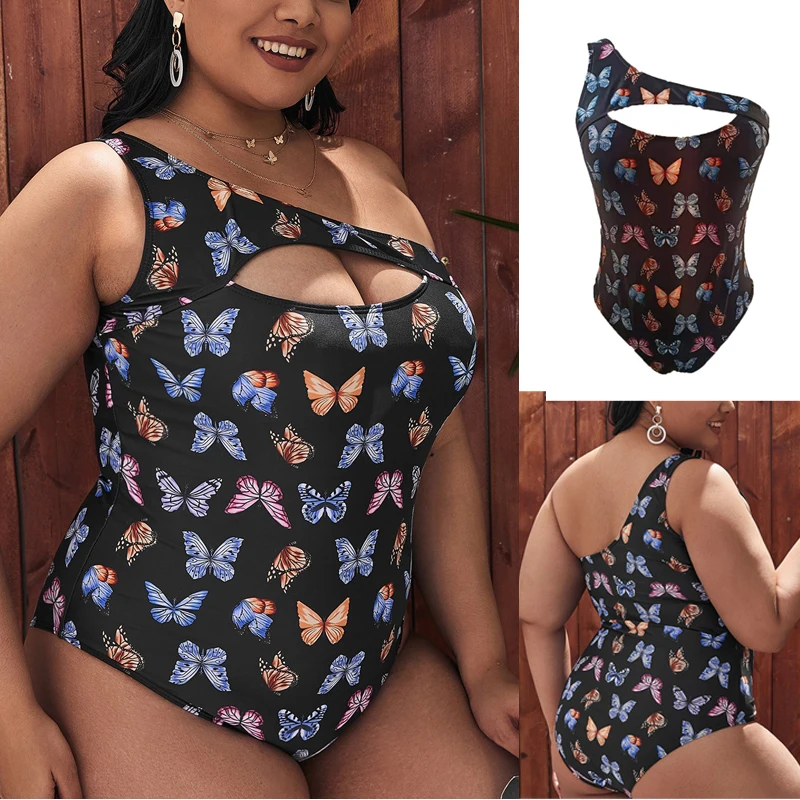 

2022 New L-6XL Sexy Butterfly Print One Piece Swimsuits Closed Women Swimwear Pool Beach Body Bathing Suit Female