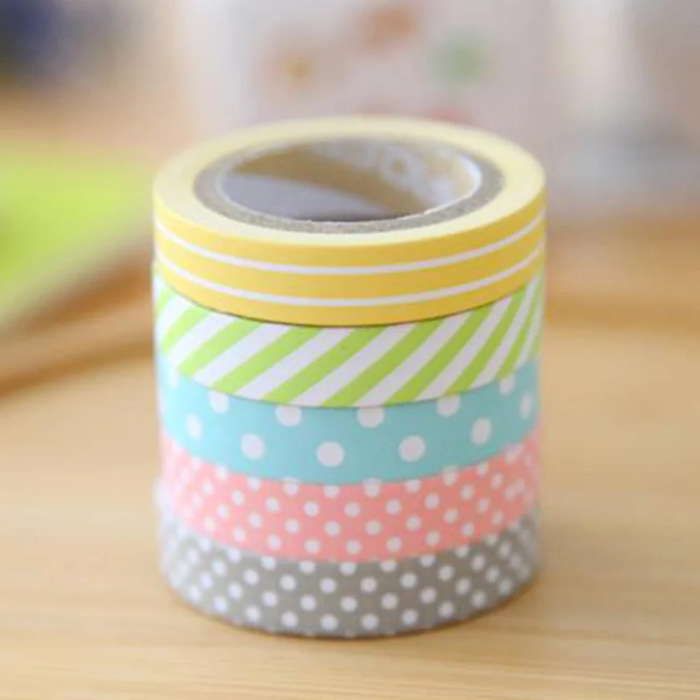 

5Pcs Decorative DIY Tape Washi Rainbow Candy Color Sticky Paper Masking Adhesive Tape Scrapbooking Phone Decoration for Home Sch