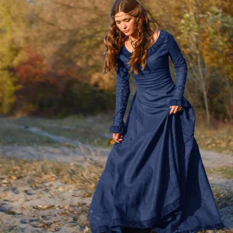 Women Medieval Dress Renaissance Vintage Style Gothic Floor Length Cosplay Dresses (Without Belt) |