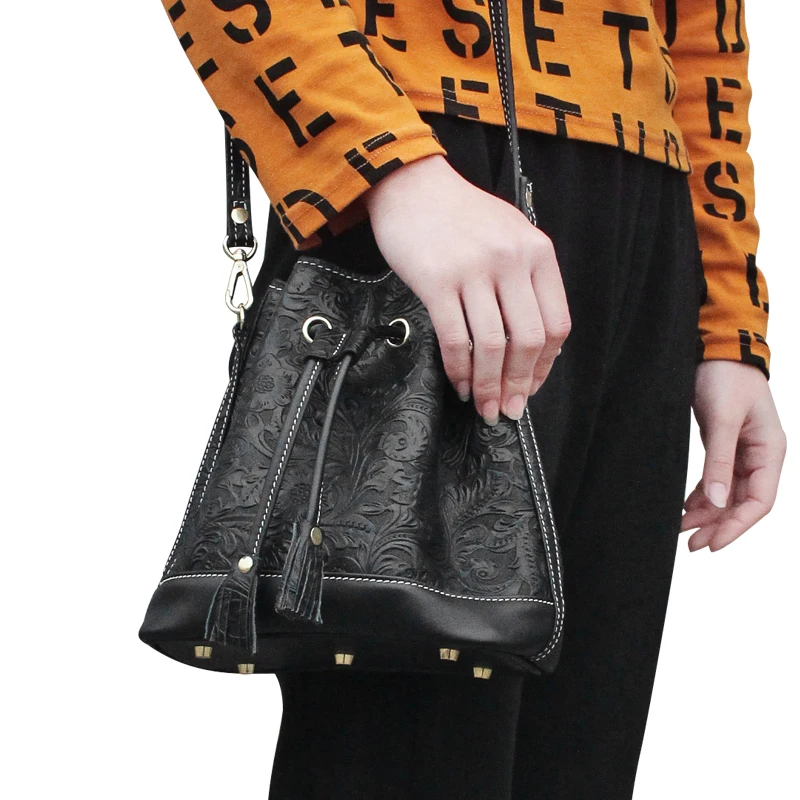 

В ретро-стиле из натуральной кожи для женщин Сумка через плечо большой Ёмкость ручной работы ведро сумки через плечо для женщин Сумка-слинг