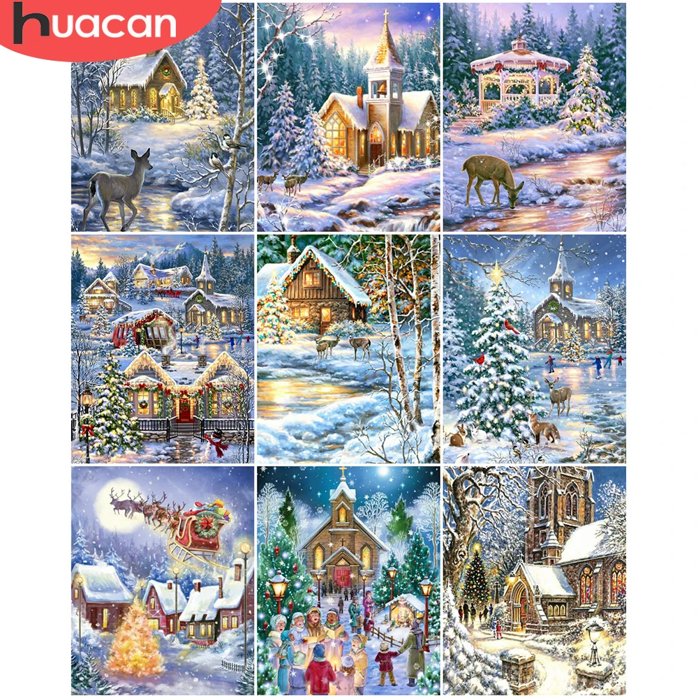 

HUACAN картина по номерам снег пейзаж рисунок на холсте Ручная роспись для взрослых картина зима украшение дома Рождественский подарок