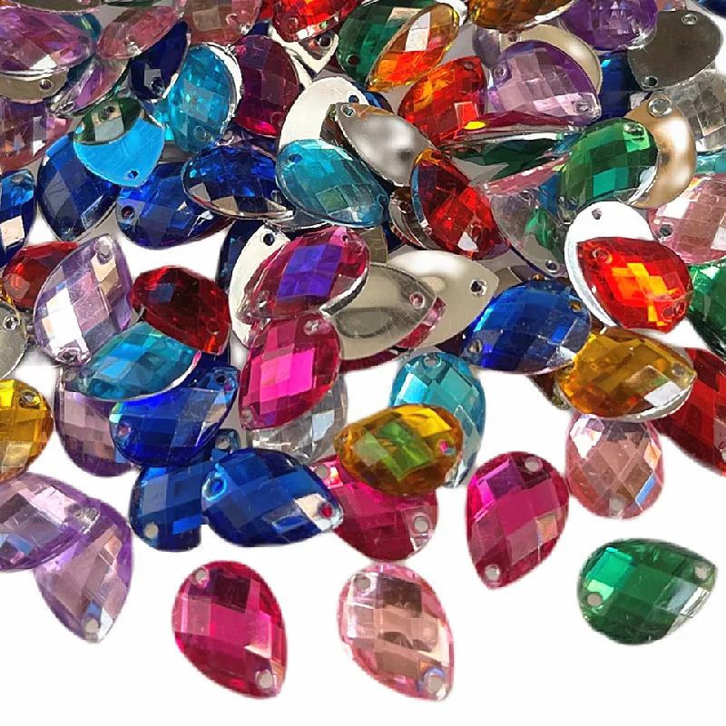 

100 шт., разноцветные акриловые стразы в форме капли, без горячей фиксации