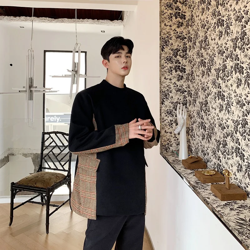 

Men Detachable Turtleneck Loose Casual Plaid Splice Thick Pullover Hoodie Male Women Streetwear Hip Hop Fashion Sweatshirt