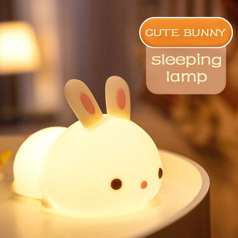 

Креативный ночник с милым Кроликом, силиконовый цветной мультяшный светодиодный прикроватный светильник с сенсорным датчиком для спальни,...