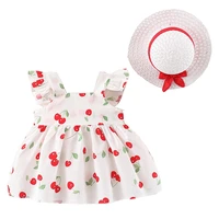 cherry baby girls dress with hat cotton toddler girls casual outfit 2 colors kids childrens clothes
