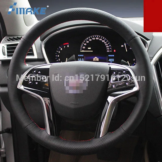

For Cadillac SRX High Quality Hand-stitched Anti-Slip Black Leather Red Thread DIY Steering Wheel Cover