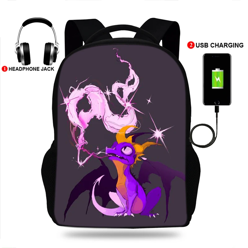 

BULEFLYER Purple Dragon Print Backpacks Boys/Girls School Bags Laptop Teenage Notebook USB Charge Mochila