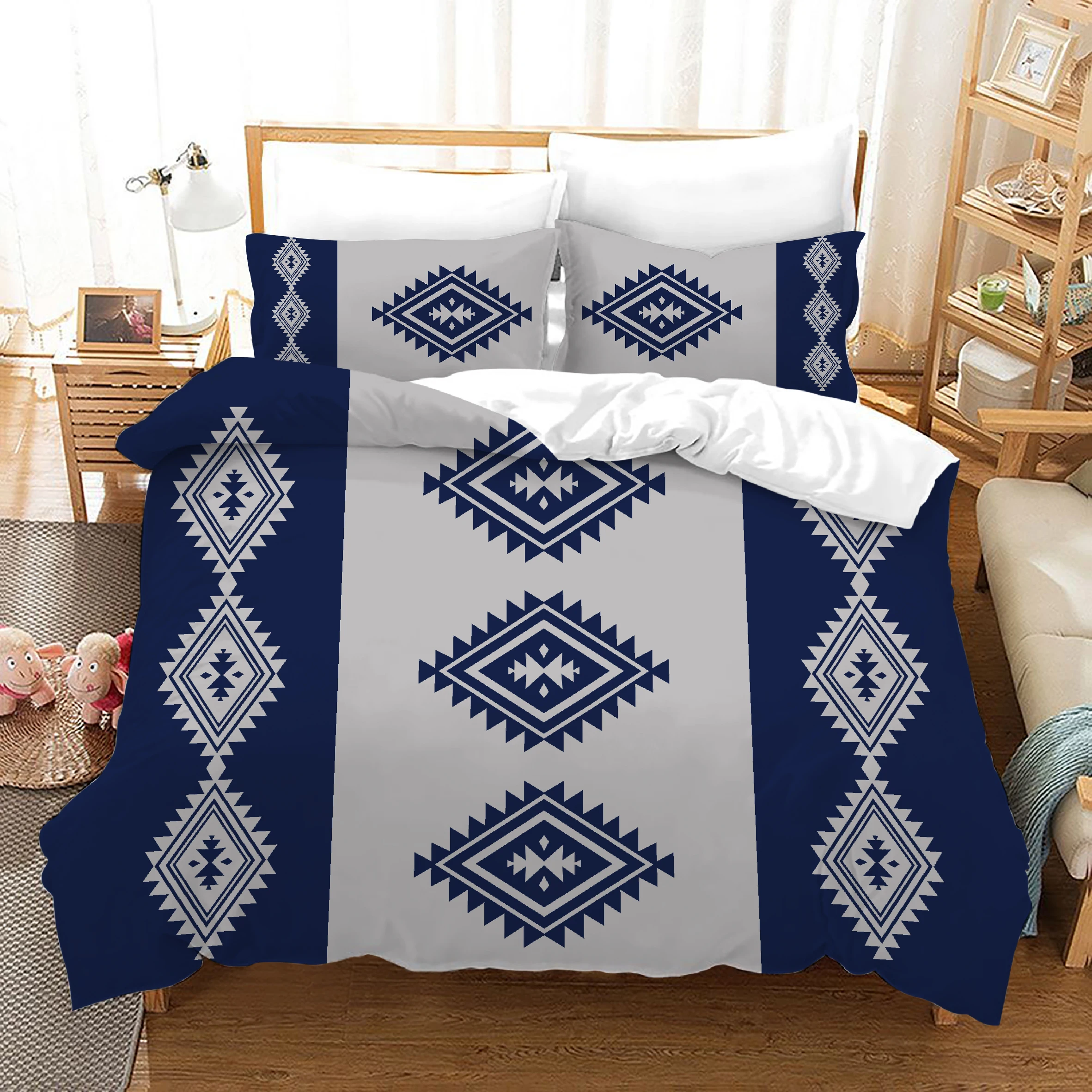 

Bohemian Style Bedding Set 2/3pcs Indian Pattern Comforter Cover Simple Ethnic Elements Comfortable and Soft Quilt Cover