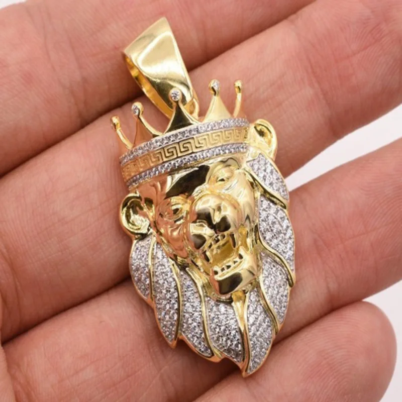 

Milangirl Trendy Hip Hop Rock Punk Lion Head Shape Pendant Necklaces All Crystal Luxury Domineering Necklace for Men