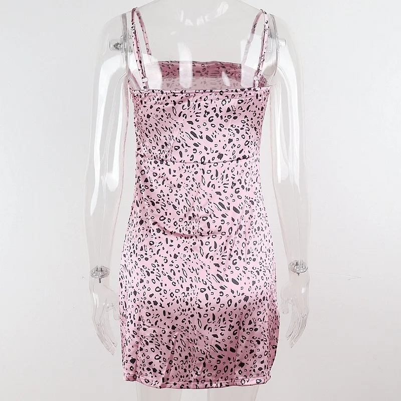 

Korean Fashion 2021 Autumn Slim Leopard Print Sling Dresses for Women New Sexy A-line Backless Patchwork High Street Mini Dress