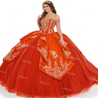 cinderella red quinceanera dresses and gold embroidery 2021 ball gown poofy princess sweets 15 years for young girls prom dress