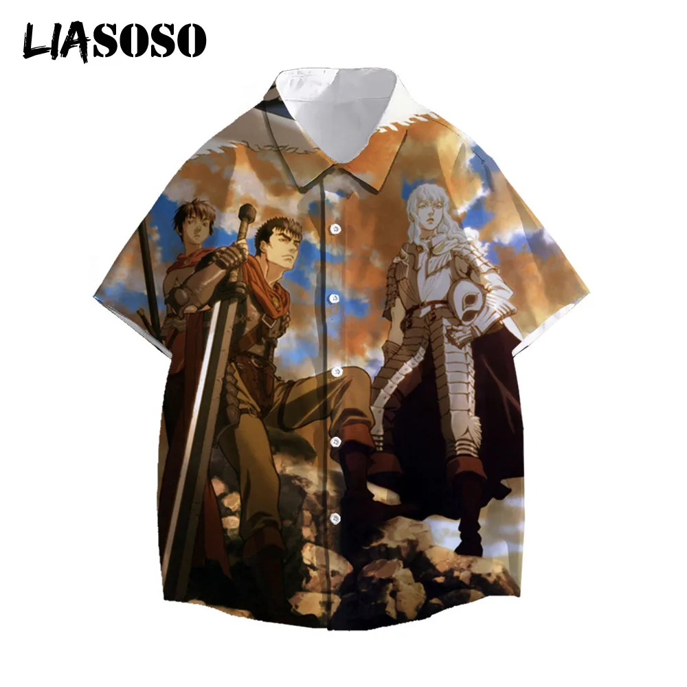

LIASOSO Japanese Anime Berserk Guts Griffith Print Shirt For Men Templar Short Sleeve Shirt Swordsman Tees Wish Shopping