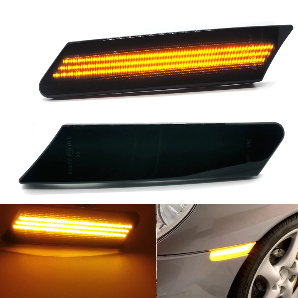 

2Pcs LED Dynamic Side Marker Turn Signal Light Sequential Blinker Lamps For Porsche 911 997 Carrera GT2 GT3 Boxster Cayman 987