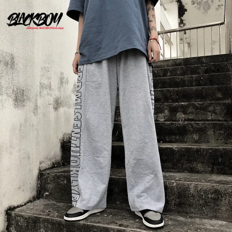 

Blackboy leisure sports straight pants letter printing trend Korean wide leg Capris for boys and girls pants men japanese