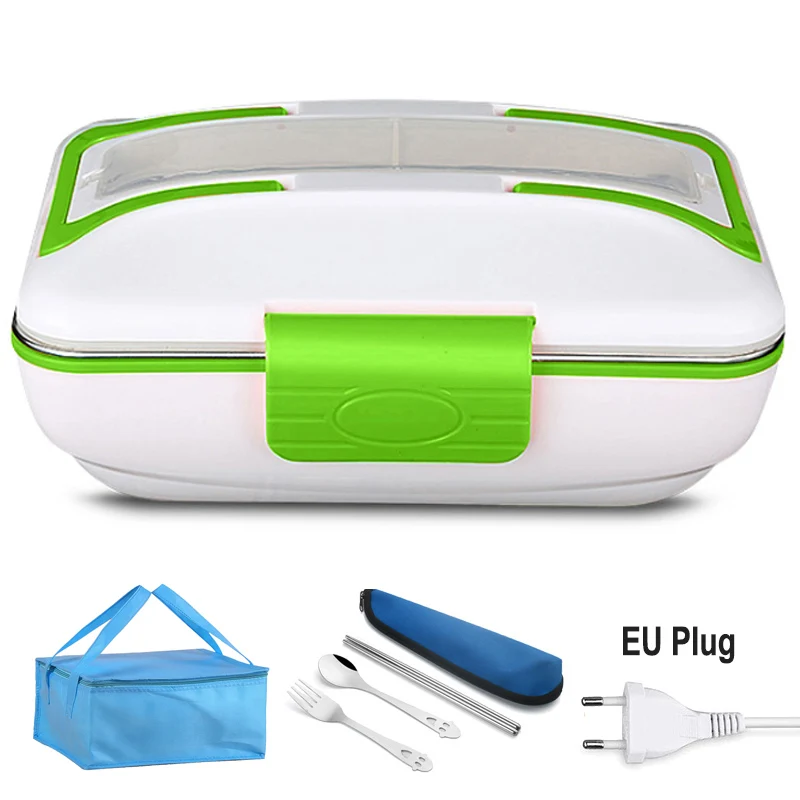 

220V Home Office Electric Heated Lunch Box Portable EU Plug Meal Warmer Food Container Stainless Steel Bento Box Tableware Set