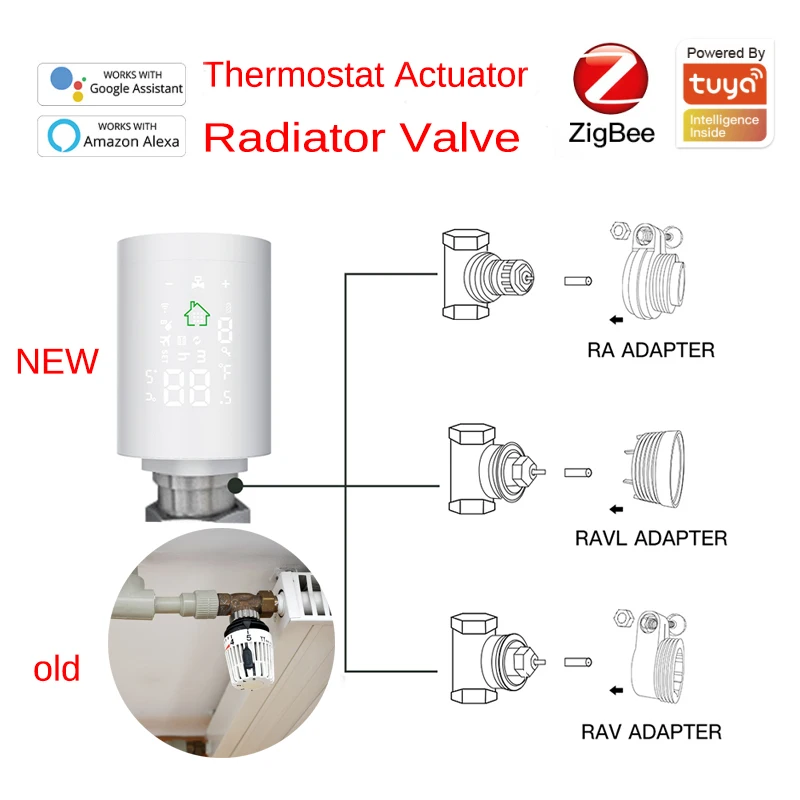 

Tuya ZigBee 3.0 Smart Radiator Valve Scheduled Thermostat Actuator Temperature Controller with RA RAV RAVL adapter support alexa