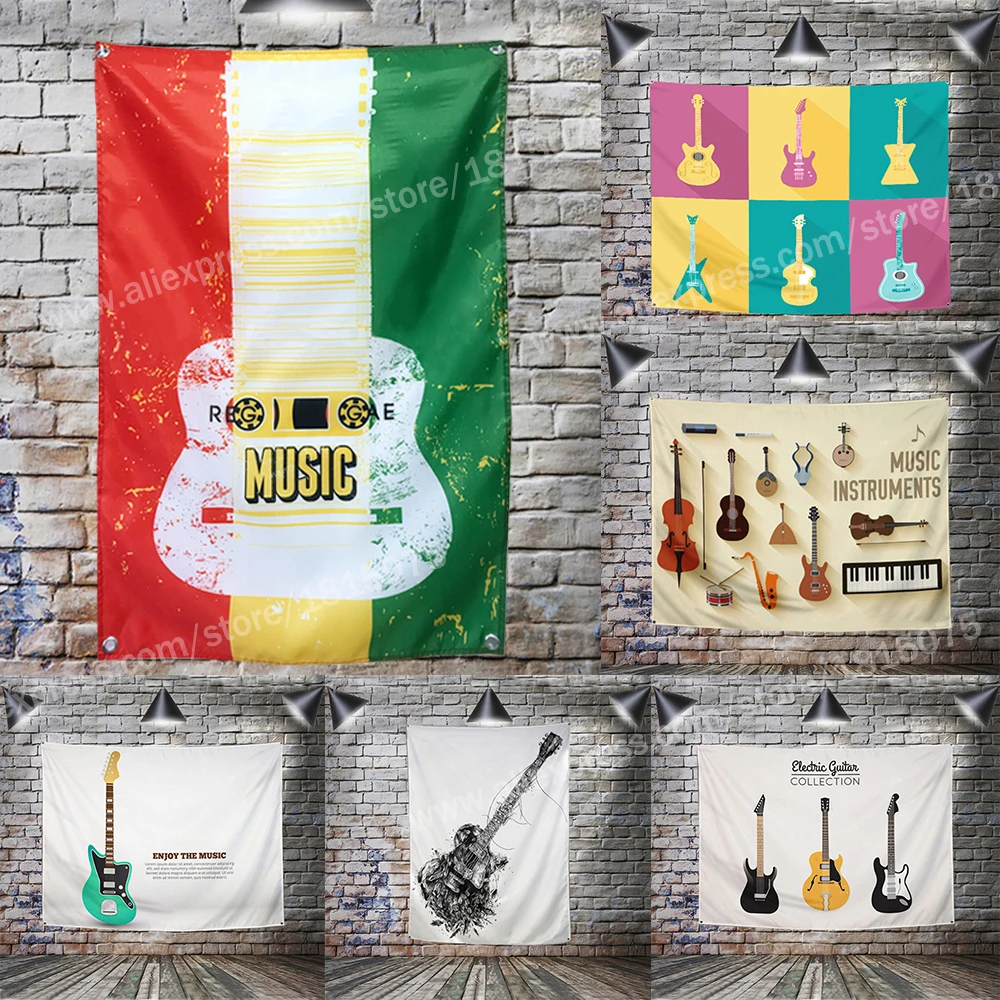 Guitar Poster Hanging Flag Banner Music Rock Reggae Jamaica Home Decoration Wall Art 4 Gromments In Corners 3*5FT 144CM*96CM | Дом и сад