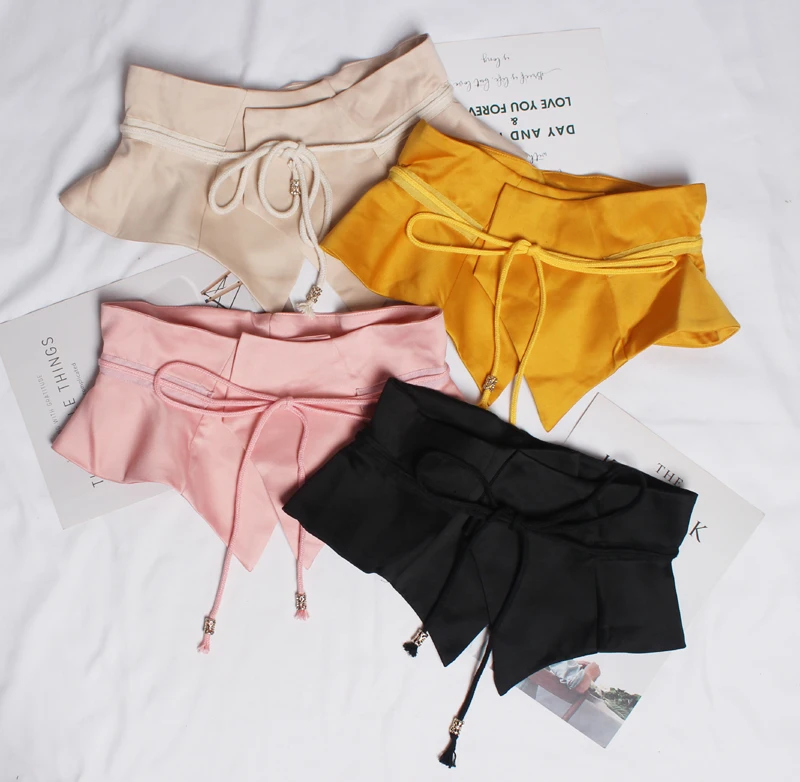 

[EAM] Yellow Irregular Double Layers Bandage Wide Long Belt Personality Women New Fashion Tide All-match Spring 2021 1U209