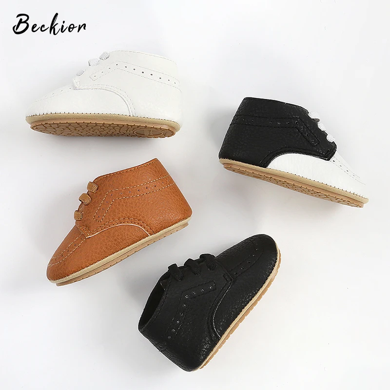 Классические повседневные кожаные туфли для новорожденных на резиновой подошве