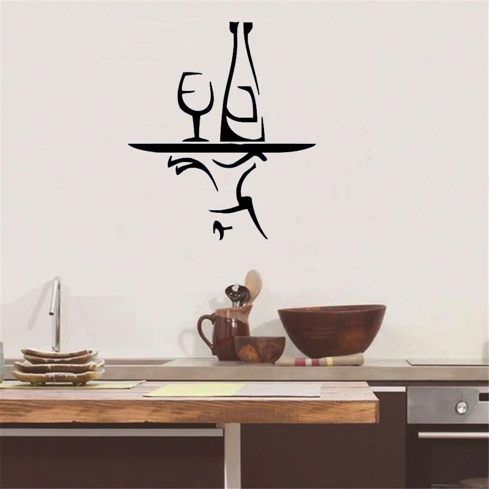 

Creative Chef Hand With Tray Bottle Glass Kitchen Wall Sticker Cafe Restaurant Vinyl Art Murals Home Decor Self-Adhesive Poster