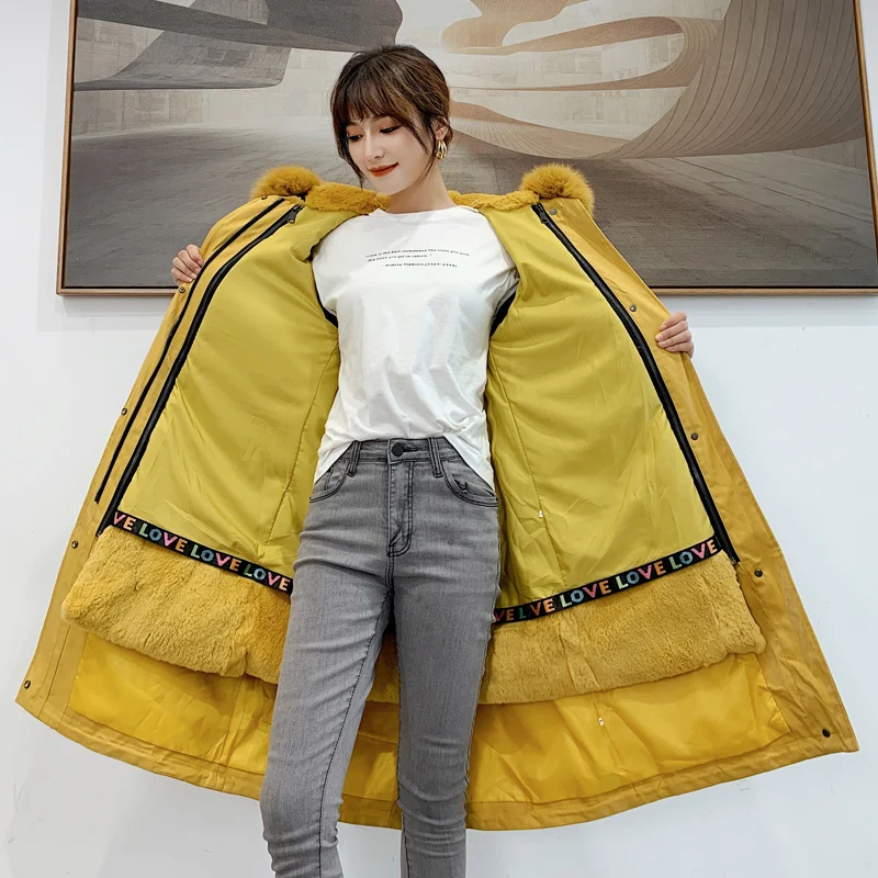 New Colors Real Fur Parkas Winter Jacket Women 2020 New Detachable Patchwork Fox Fur Coats Overcoat Rex Rabbit Fur Liner Warm