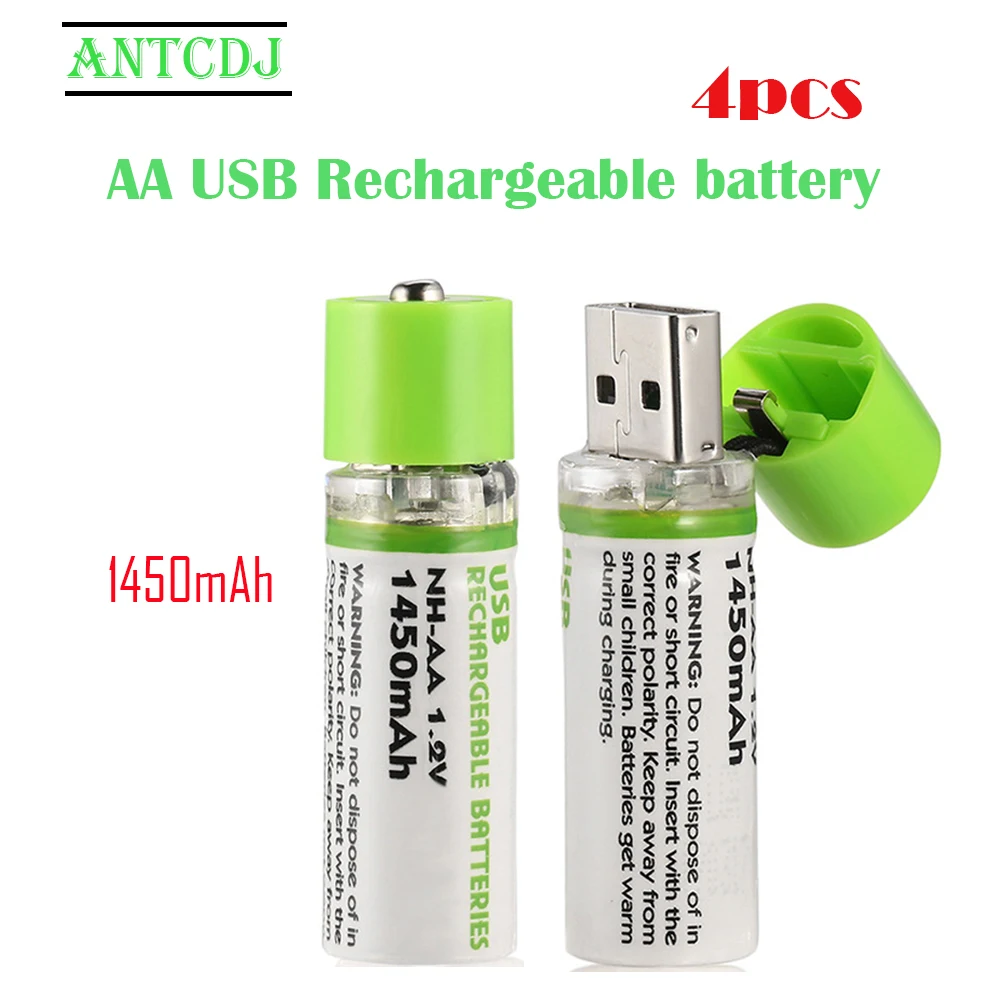

4PCS USB AA 1.2V 1450mAh USB Rechargeable Battery Quick Charging Li-po High Quality Batteries Bateria RoHS CE 2A