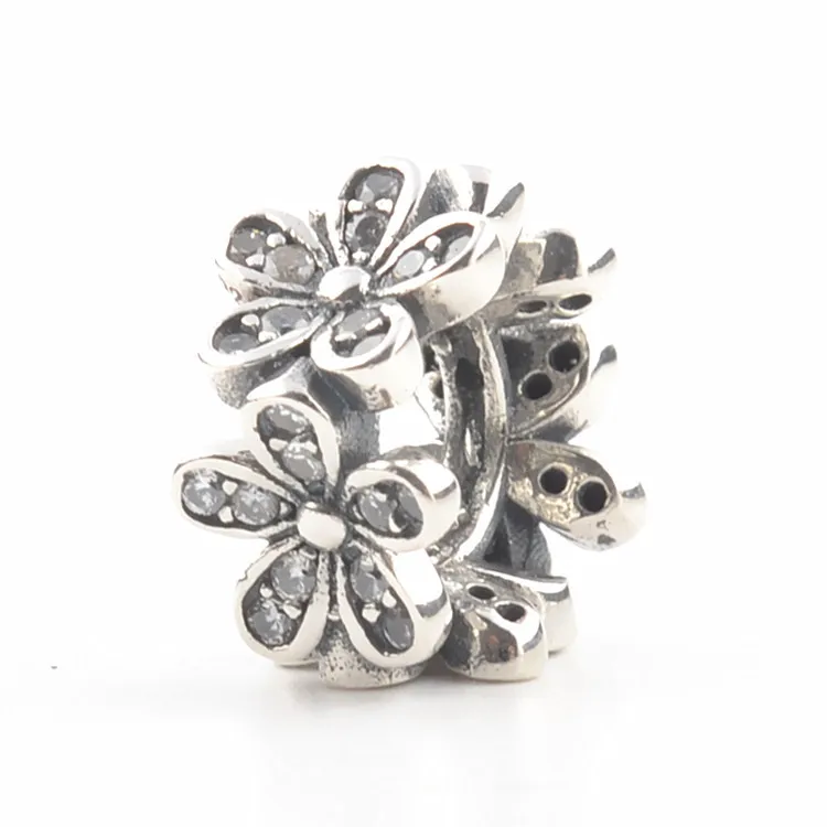 

Original 925 Sterling Silver Bead Charm Dazzling Daisies With Crystal Spacer Beads Fit pandora Bracelet Bangle DIY Jewelry