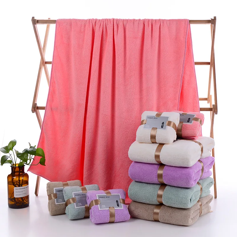 

Flannel Solid Colour Bath Towel Thickened Hand Face Towels Soft Fast Absorb Drying Washcloth Bathroom Towels