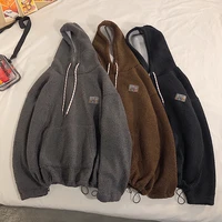 high quality unisex fashion thick solid color plain sherpa fleece pullover hoodie