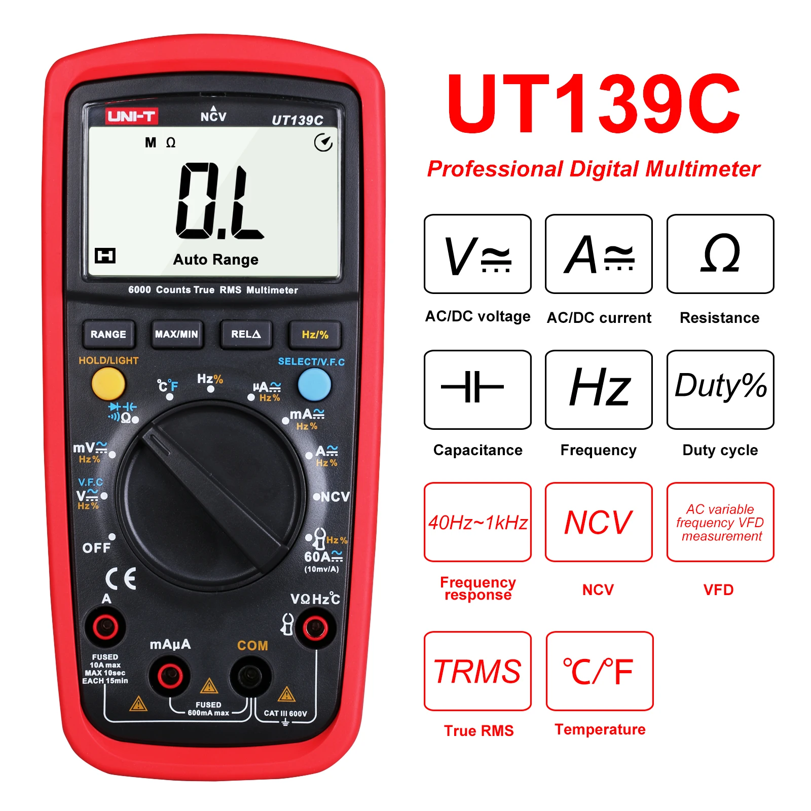 UNI-T UT139C True RMS Digital Multimeter Ammeter Multimetro Auto/Manual Range