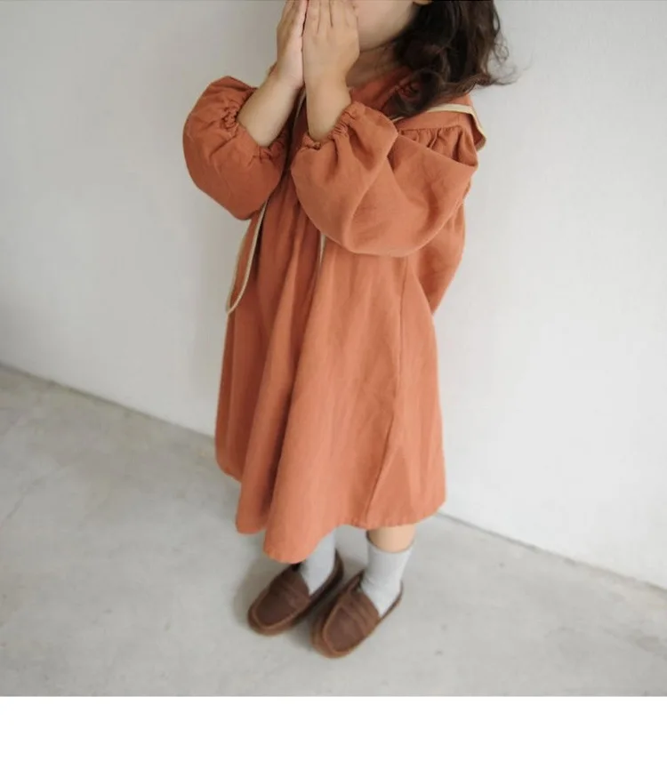 

2021 spring girls cotton long-sleeved dress lapel female baby dress cute dress kids dresses for girls