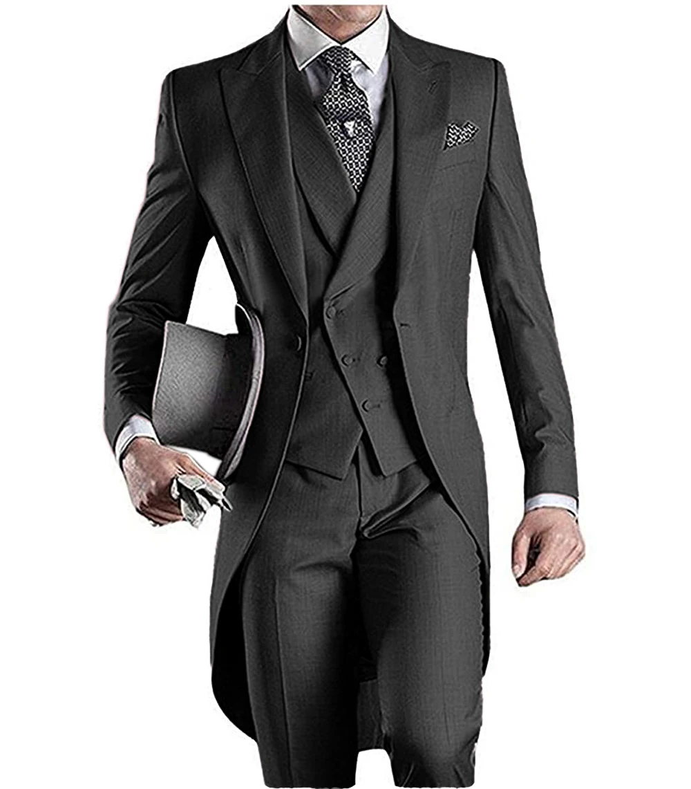 

Solovedress Mens Suit Tuxedos Classic Slim Fit 3 Pieces Peak Lapel Solid Flat Jacket Groom for Wedding Party(Blazer+Vest+Pants)