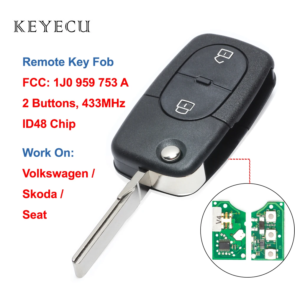 Keyecu 1J0 959 753 дистанционный ключ 2B 433 МГц для Volkswagen VW Golf Passat Beetle Seat Toledo Skoda Octavia
