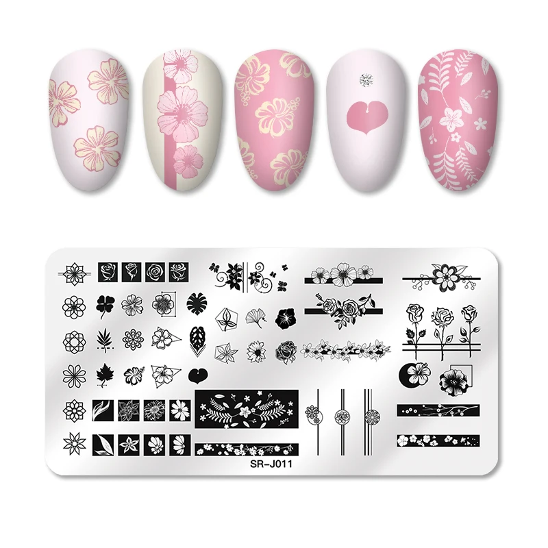 1 шт. прямоугольные пластины для стемпинга ногтей цветок лист смешанный узор