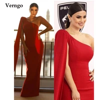 verngo simple red evening dresses one shoulder long cape sleeve prom gowns lady formal party celerity dress custom made 2022