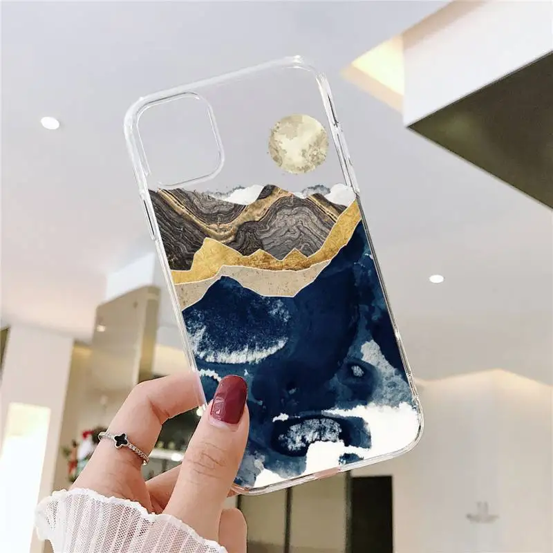 

Mountain Marble Moon pattern Phone Case Transparent for iPhone 6 7 8 11 12 s mini pro X XS XR MAX Plus cover funda shell