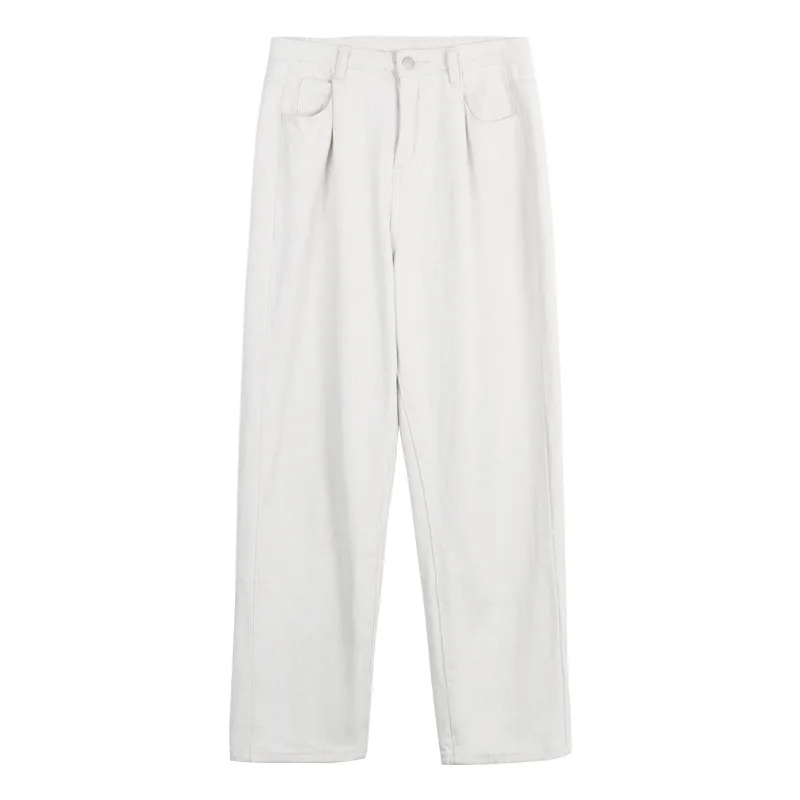 

2020 Vintage Women Beige Loose Straight Jeans Fashion Casual White Cotton High Waist Denim Pants Mom Jeans for Women Clothing