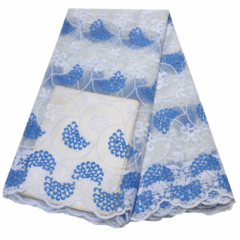 

Hot ! african nigerian lace fabric 2019 high quality tulle lace Fabric with beads and stones 5yards per lot