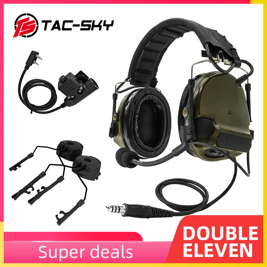 

TAC-SKY New Tactical COMTAC III Silicone Earmuff Noise-Cancelling Pickup Headset and U94 PTTT and Helmet Headset Bracket FG