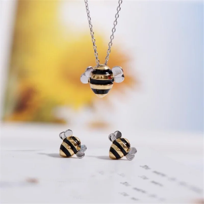 

SHNCA Brand 925 Sterling Silver Fine Jewelry Cute Fashion Honeybee Necklaces For Women Bee Necklace Charm Girl N001