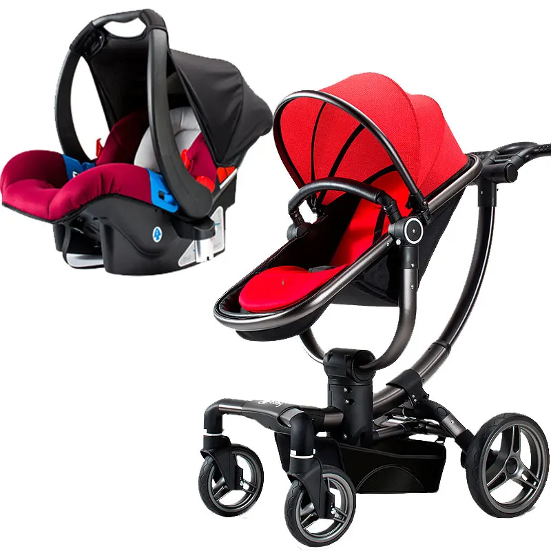 V-baby High View Newborn Baby Portable Light Folding Four Wheels Stroller with Car Seat Sleeping Basket Cradle Pushchair Pram