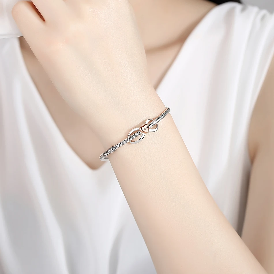 

ELESHE Silver Infinity Love Charms Fit Original Bracelet 925 Sterling Silver Bead Charm with Rose Gold Heart Beads DIY Jewelry