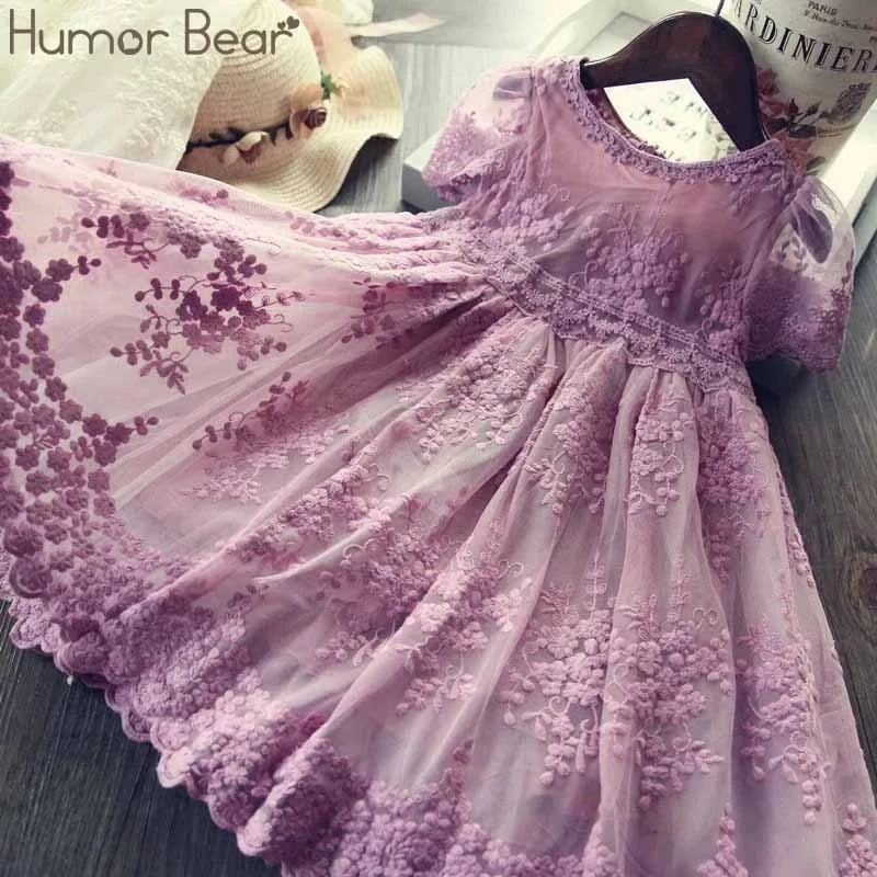 Humor Bear 2022 Summer Girls Dress Children Dresses For Mesh Lace Embroidery Princess Baby Kids Clothes | Детская одежда и обувь