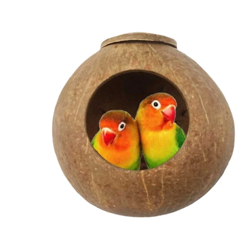 

Natural Coconut Shell Bird Cages Parrot House Nesting Cage with Hanging Lanyard for Small Pet Parakeets Finches Sparrows