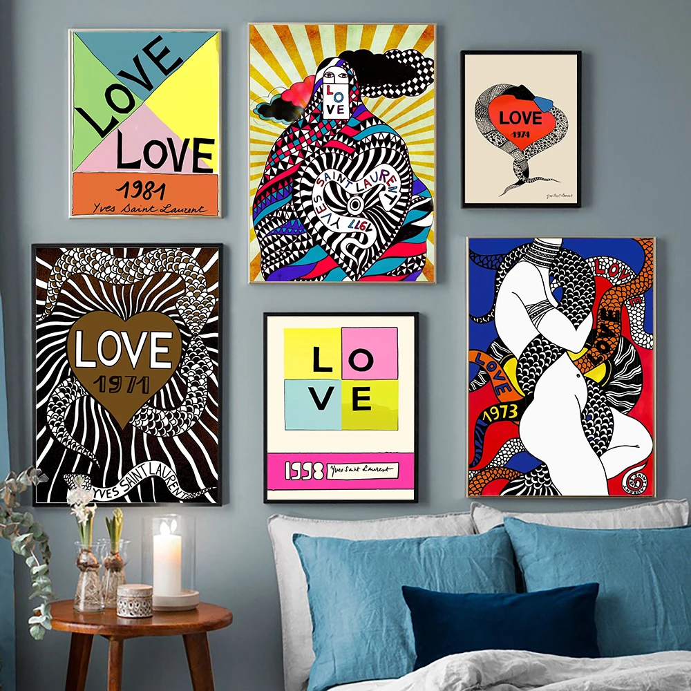 

Modern Retro Abstract Black Snake Wall Art Love Exhibition Canvas Painting Nordic Posters and Print for Living Room Unique Decor