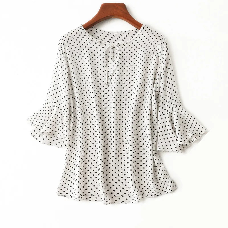 Женская блузка из натурального шелка Базовая рубашка с расклешенными рукавами