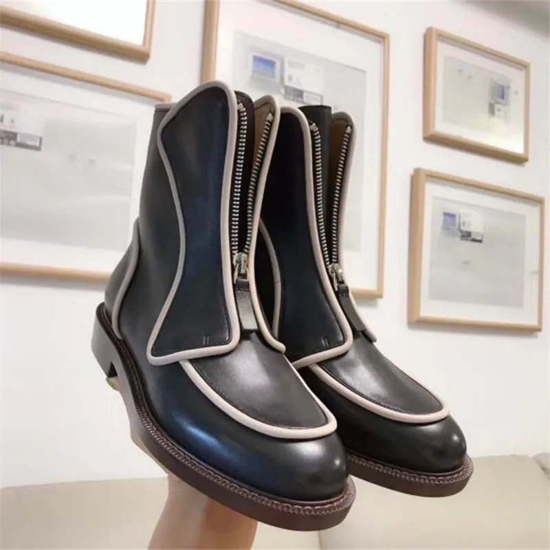 Новые женские ботинки с застежкой на молнии спереди круглым носком плоской