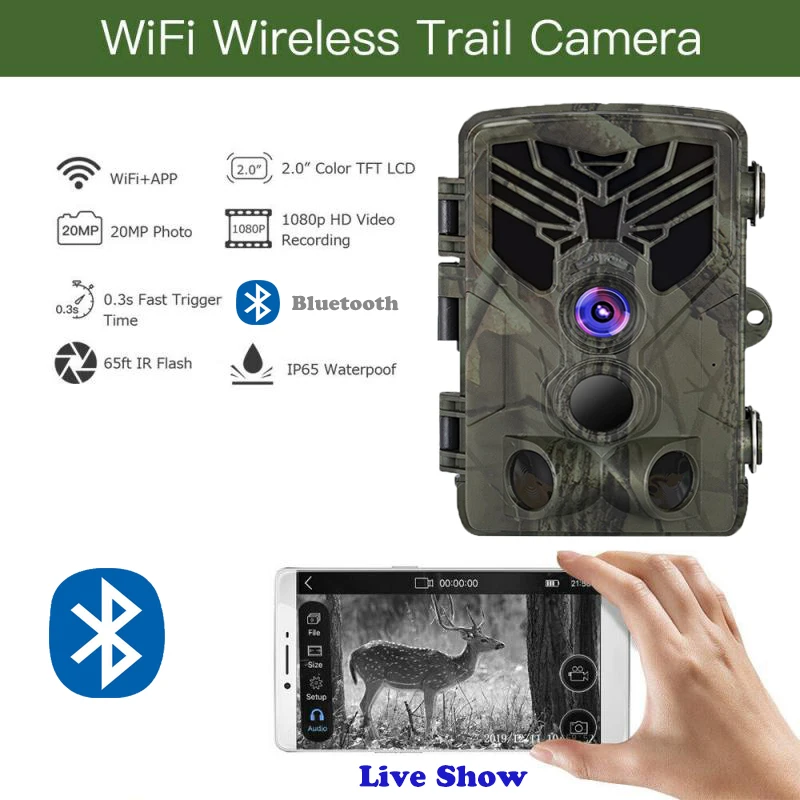 Trail Camera  Wifi APP Bluetooth Control Hunting Cameras Wifi830 Live Show Wild  24MP 1296P Night Vision Wildlife  Photo Traps